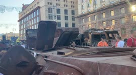 Kyiv displays broken Russian tanks and armored vehicles on Independence Day