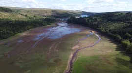 RAW VIDEO: Empty Water Levels At South Wales Resevoir As Drought Is Declared In Wales 1/2