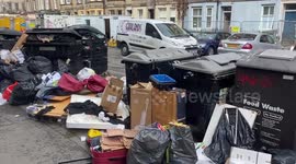 Shocking video footage shows a massive rubbish pile thought to stretch nearly 100ft down Edinburgh street