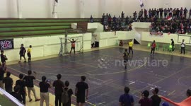 Long version: Bali futsal goalkeeper celebrates too early after thinking he saved penalty