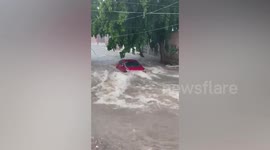 Car washed away by floods following heavy rain in Mexico