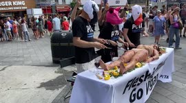 PETA vegan protest in Leicester Square