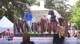 Water jumps at Petshop Days festival 2022 in St Petersburg, Russia