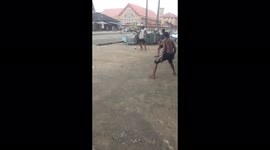 This took place on Saturday,the day of clean up in Abia state,some boys playing football in the main road for exercise