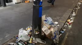 Long lines of litter after Notting Hill festival