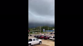 Ominous shelf cloud rolls over Bay Springs, Mississippi