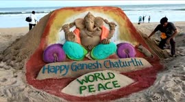 A Sand artist Promotes World Peace With Sand Sculpture Of Lord Ganesh