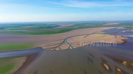 Drone Footage Of A Tree-shaped Pattern After Drought Of Poyang Lake in Nanchang, China