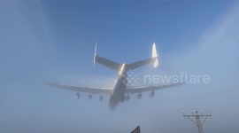 World's largest plane separates clouds during landing in Poland