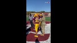 Soldier surprises younger brother ahead of his football game in Indiana