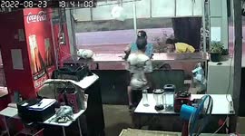 Hapless motorcycle rider loses control and crashes into restaurant