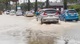 Roads flooded after heavy rain in Phuket, Thailand