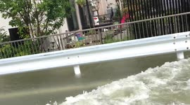 Driving through flooded water in Hamamatsu Japan