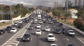 Heavy traffic on Marginal Pinheiros in São Paulo, Brazil