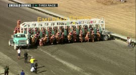 Hundreds take part in hilarious dash at US racecourse with competitors wearing T-Rex costumes