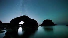 Time Lapse of Stars, Milky Way & Airglow Over Ballintoy Sea Stacks