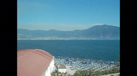 A Canadair taking off from the sea, after filling the water tanks