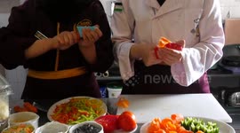 Palestinian women work at VIP Sabaya Cafe