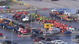 City's wipers meeting that get ready for Autumn season where they got new cleaning vehicles in St Petersburg, Russia