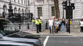 Police on the alert outside Downing Street in Westminster not letting any members of the public getting near on the day Liz Truss becomes Prime Minister