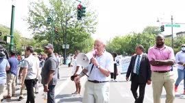 Sen. Chuck Schumer greets revelers at West Indian Day Parade