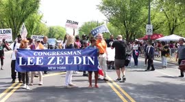 Rep. Zeldin greets revelers with running mate Esposito at West Indian Day Parade