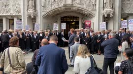 Criminal barristers strike outside the Supreme Court in London over inadequate pay