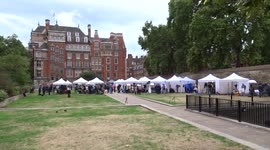 World media at work on College Green as Liz Truss is annouced as new UK Prime Minister - London