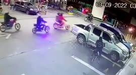 Flash mob of bikers invade Argentine gas station and speed away with stolen fuel