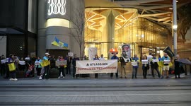 Ukrainians and supporters protest at Atlassian office in Sydney, Australia