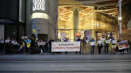 Ukrainians and supporters protest at Atlassian office in Sydney, Australia