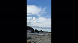 Frassanito beach in Salento, Puglia, Italy. Shelf Cloud: unusual phenomenon.