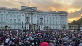 Crowds gather outside Buckingham Palace following The Announcement Of The Death of Queen Elizabeth II