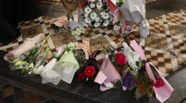 Flowers left in memory of the queen in cathedral in Sydney, Australia