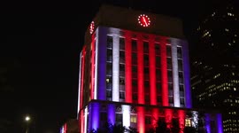 City Hall in Houston, Texas lit up in UK colours as tribute to the Queen