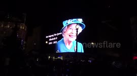 Radiant smile from HM Queen Elizabeth II at Piccadilly Circus as tributes are paid to the monarch
