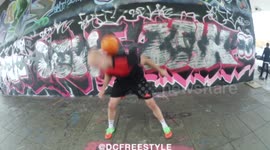 Man shows off freestyle football skills with leftover Halloween pumpkin