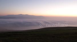 Beautiful time-lapse of thick fog in North Wales, from above