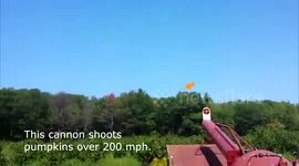 200mph cannon shoots pumpkin into flying drone
