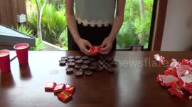Model eats 27 peanut butter cups in 100 seconds
