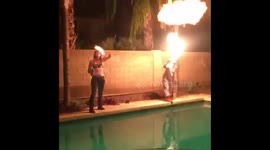Fire blower sets her face on fire by mistake
