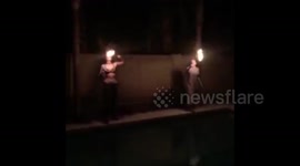 Fire blower sets her face on fire by mistake