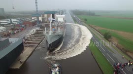 Amazing drone footage of cargo ship launch