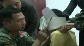 Firemen remove pipe off boy's head