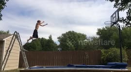 Nasty triple backflip fail on trampoline