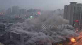 Massive building demolished in China