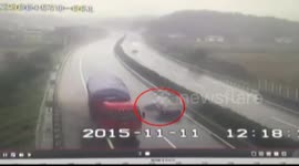 Car spins on slippery highway