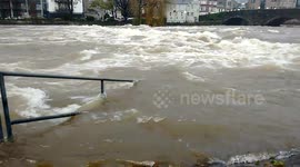Flooded river in Kendal, Cumbria