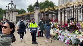 People lay flowers outside Buckingham Palace for the Queen