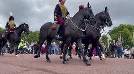 KING'S Troop Royal Horse Artillery parade in front of Buckingham Palace after a gun salute for Queen Elizabeth II